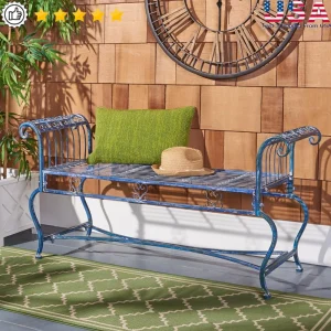 Wrought Iron Garden Bench Vintage Scrollwork Design