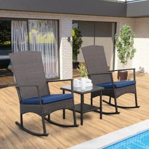 3 Piece PE Wicker Patio Bistro Set Brown